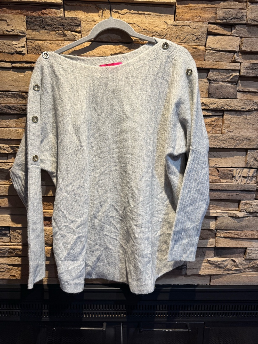 Lilly Pulitzer oversized  Heather Gray Sweater with Gold Buttons Size M